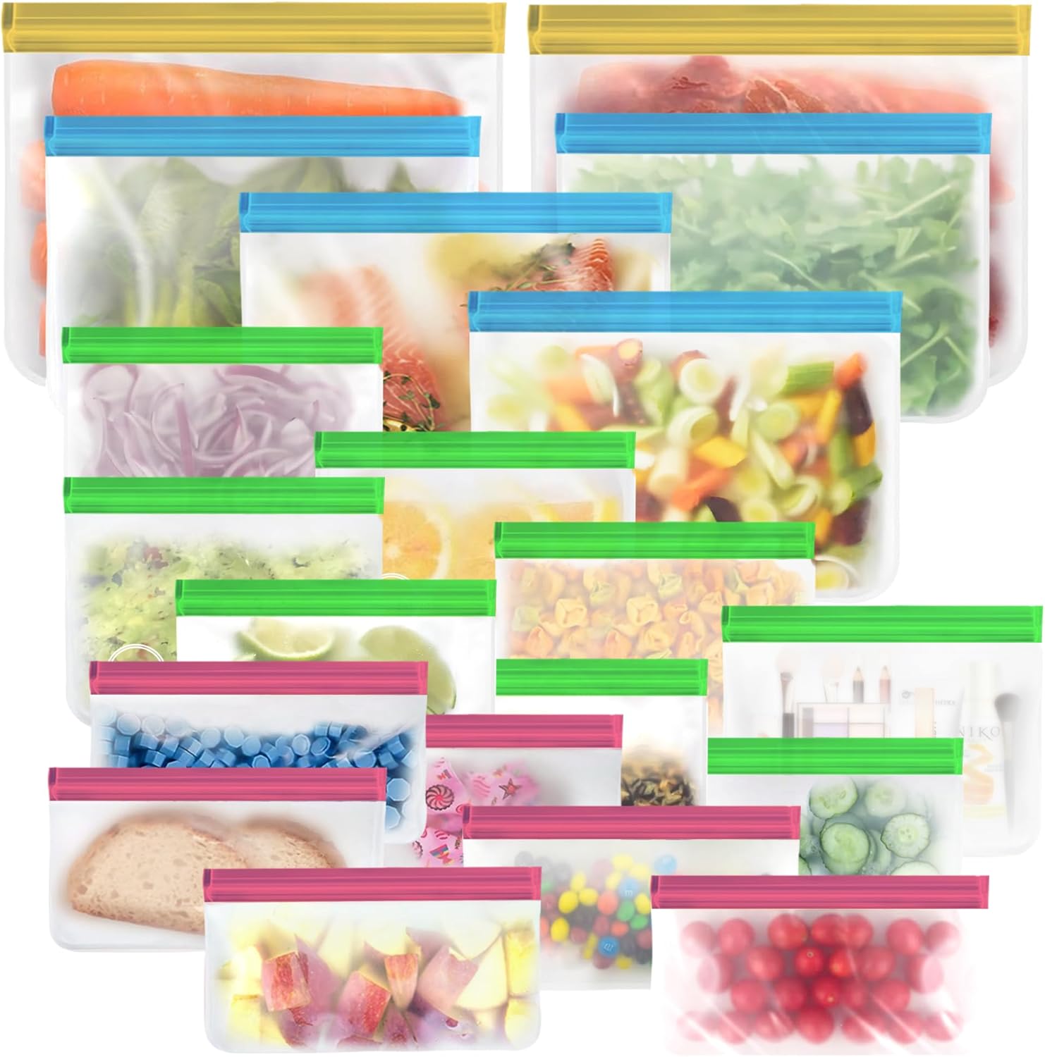 DURATURE Reusable Ziplock Bags 20 Pack Leakproof 2 Large Reusable