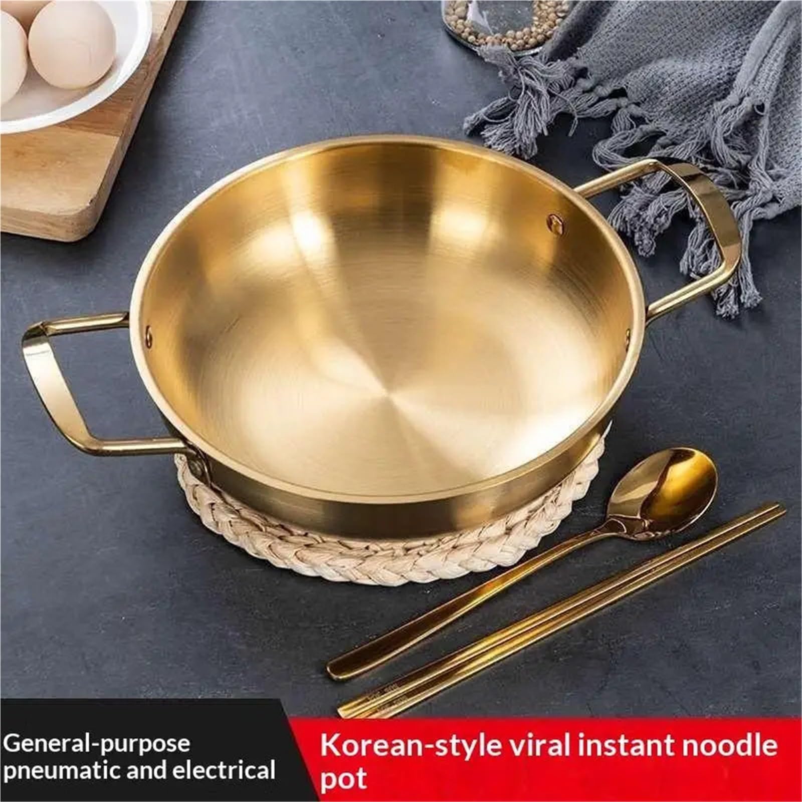 2 Stück Edelstahl-Trockentopf Instantnudeln Lamian-Nudeln Meeresfrüchte Goldene kleine Suppe Zweiohren für Kochen