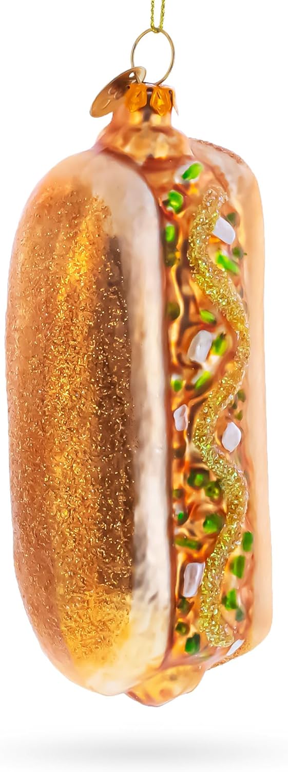 Hot Dog Glass Christmas Ornament