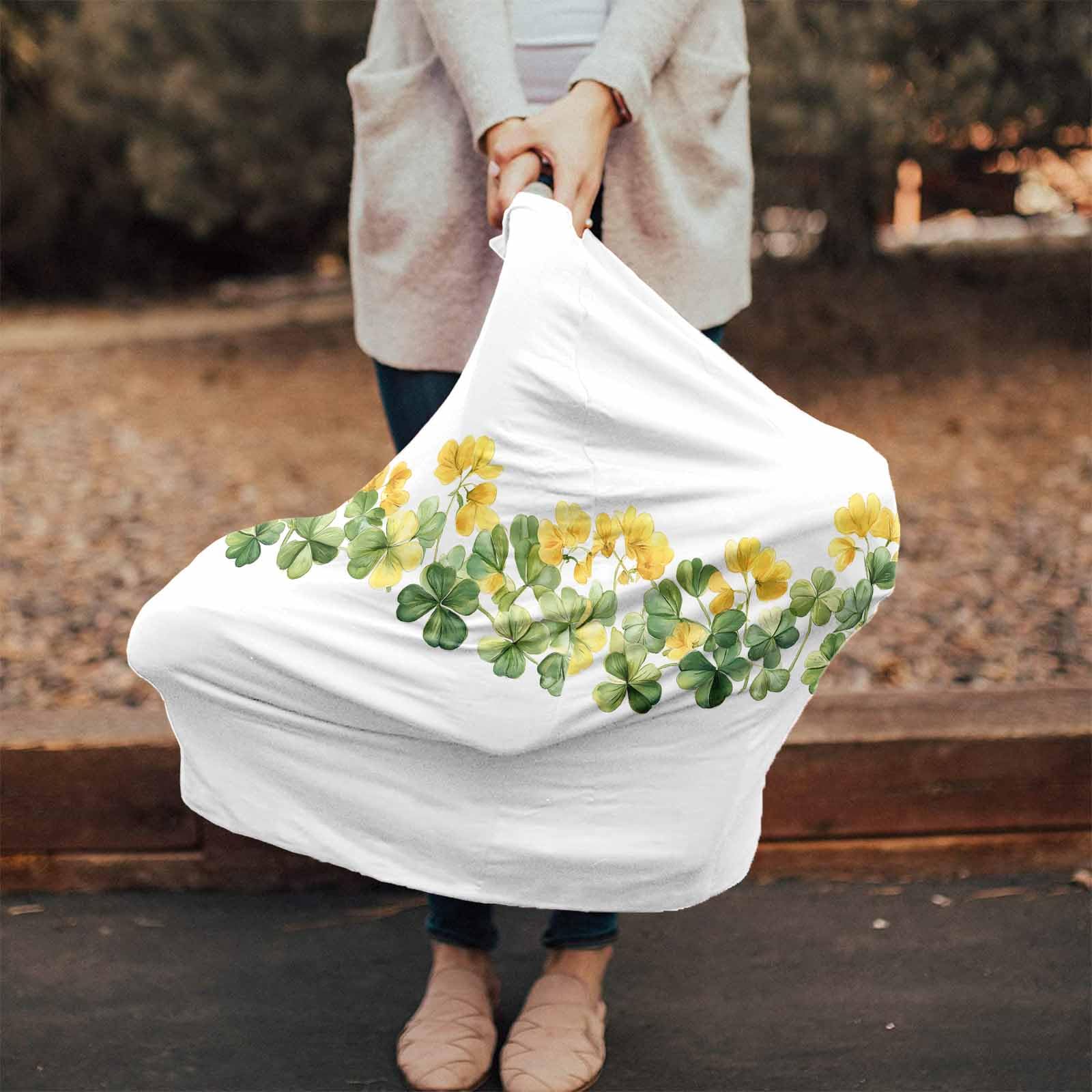 Nursing Cover for Breastfeeding Scarf, Gold Green Shamrocks St. Patrick's Day Baby Car Covers Super Soft Multi Use for Canopy Shopping Cart Cover Blanket Stroller Cover