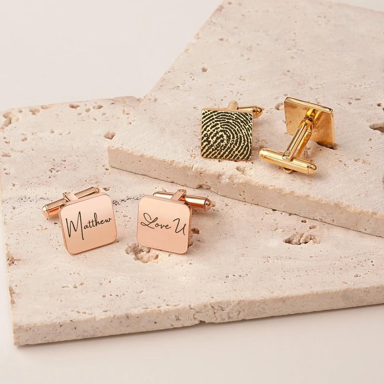 Regalo conmemorativo para hombre - Gemelos de huellas dactilares - Gemelos grabados Firma real - Gemelos de escritura a mano - Regalos personalizados