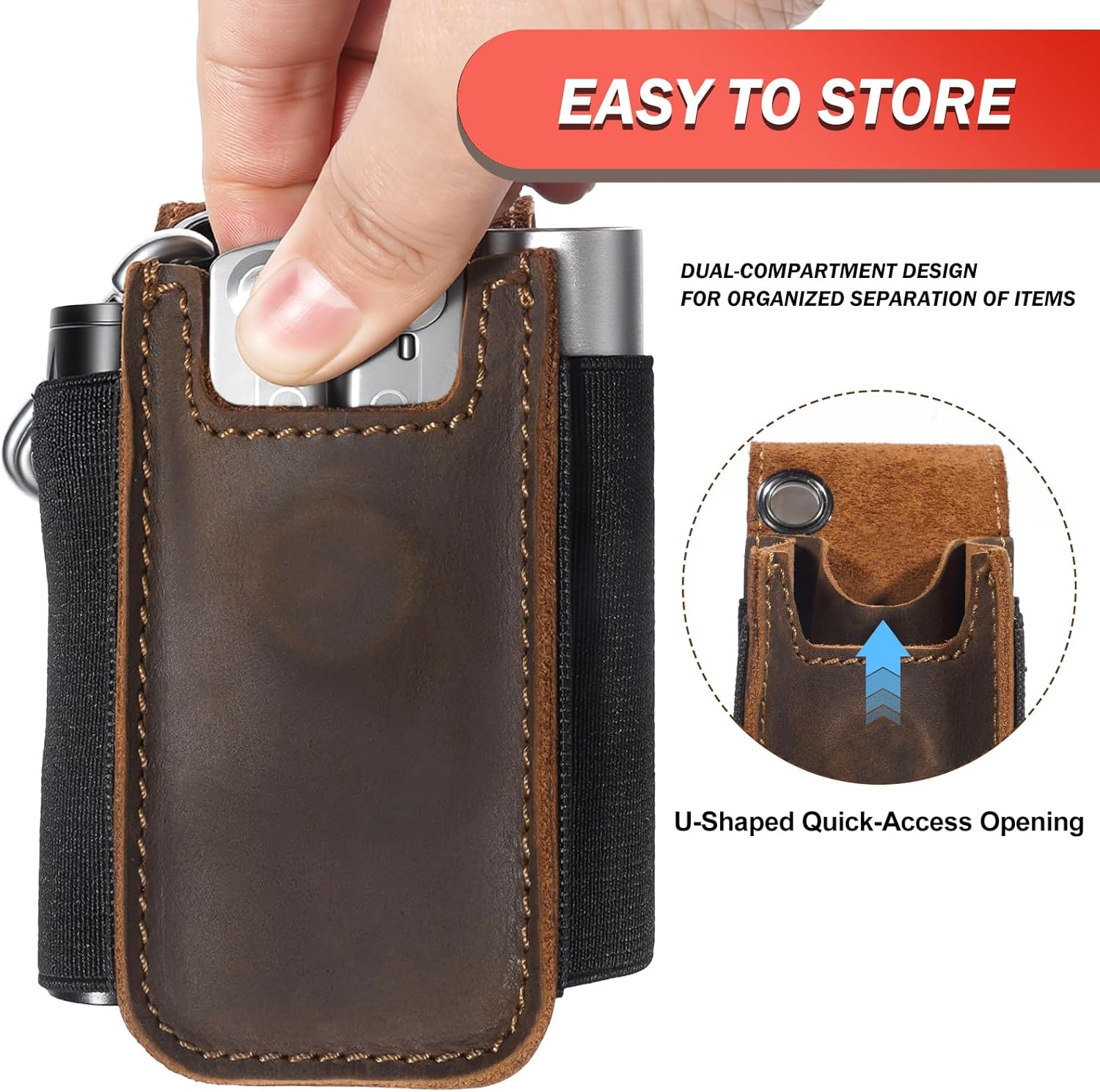 Genuine Leather Multitool Pouch for Leatherman, EDC Belt Organizer Holster with Dual-Compartment Multitool Sheath for Men (Darkbrown)