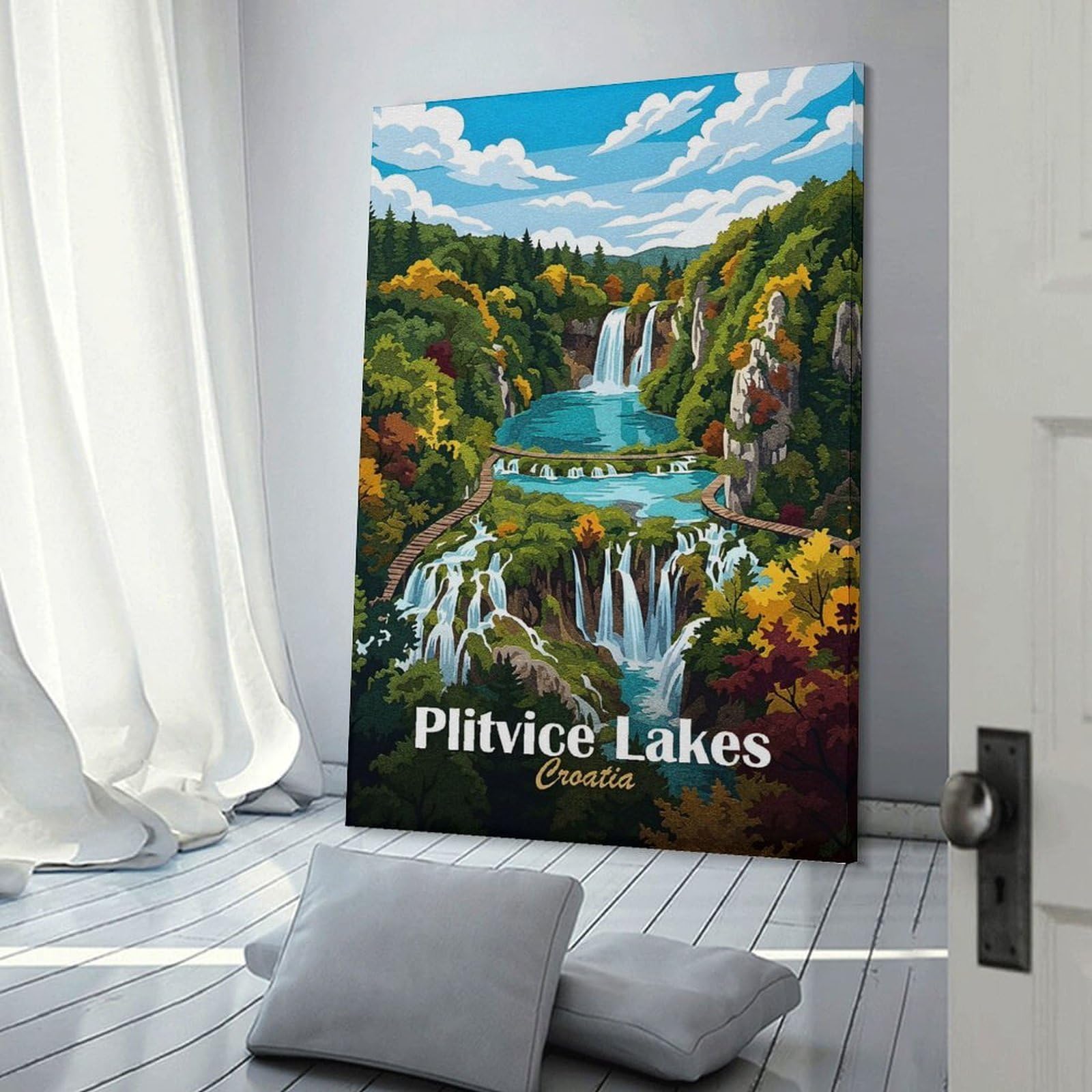 Junmoney Canvas Wall Art Plitvice Lakes Croatia Travel, 20x30inch(50x75cm), for Lounge Decor, Bedroom Walls Or Flats, A Home Accent with Warm Character