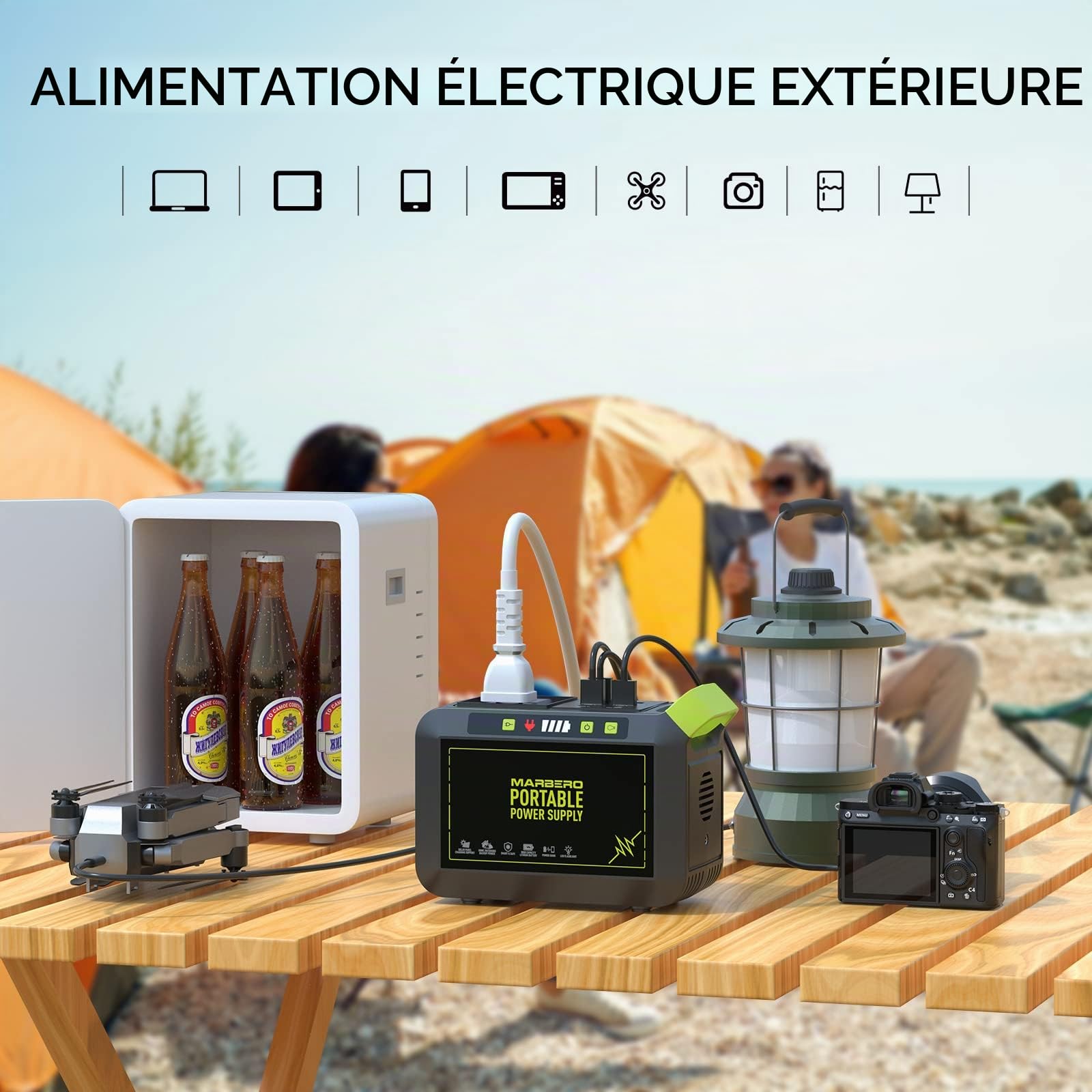 MARBERO 24.000mAh Groupe Électrogène Portable avec Panneau Solaire Pliable 30W et Sac de Transport, 88.8Wh Power Bank avec Prise AC 120W (Pic), Générateur Solaire avec Panneau Inclus pour Camping