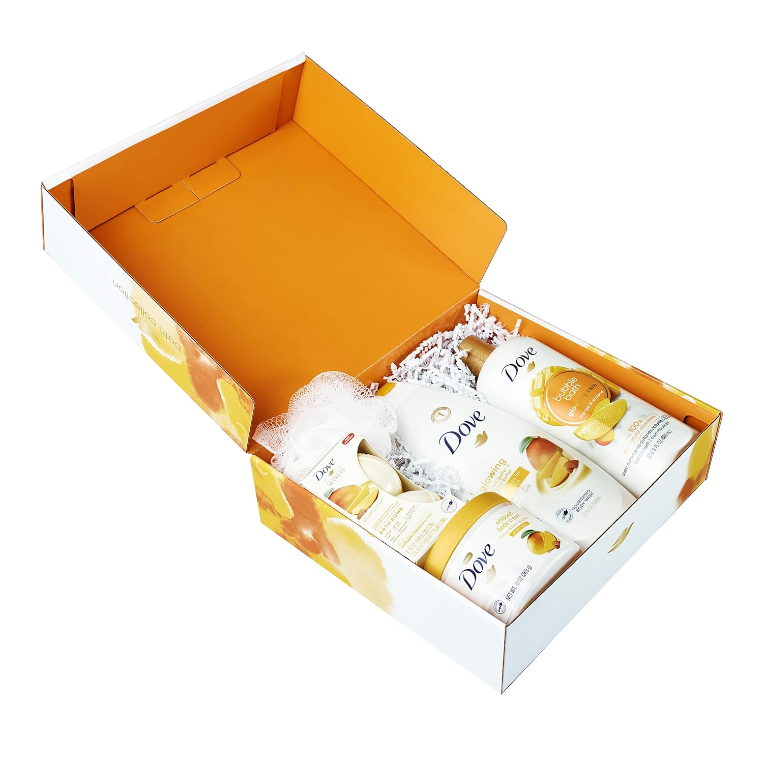 Dove Mango & Almond Bath and Body Gift Set Gifts for Women, Moms, Great Spa Set for Birthday Gifts Body Wash, Bubble Bath, Bath Bombs, Whipped Body Cream and Loofah Cruelty-Free Skin Care : Beauty & Personal Care