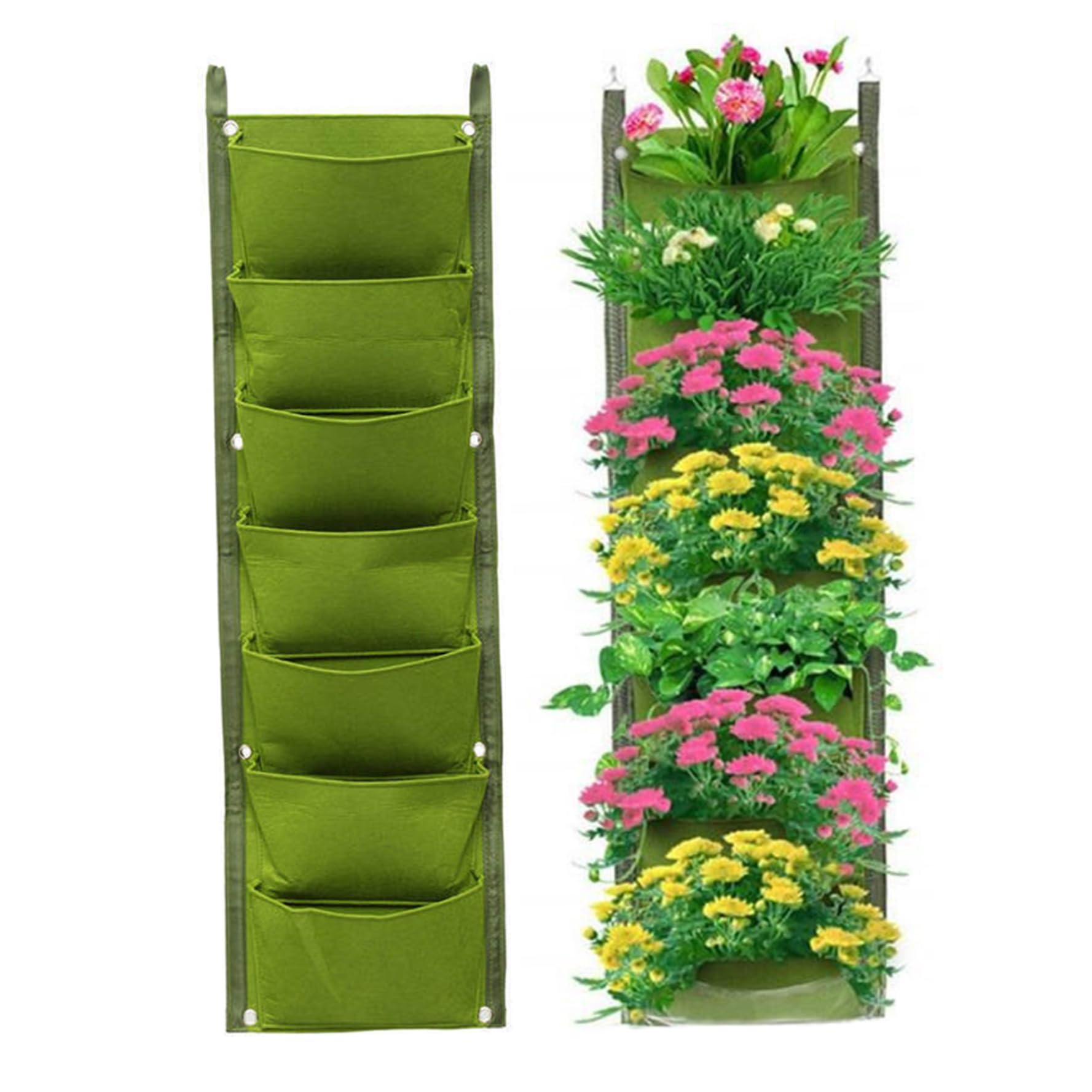 Wall Planter, 2 Pack, Vertical Outdoor Planter, 7 Pockets, Felt Grow Bags for Garden, Home Decoration