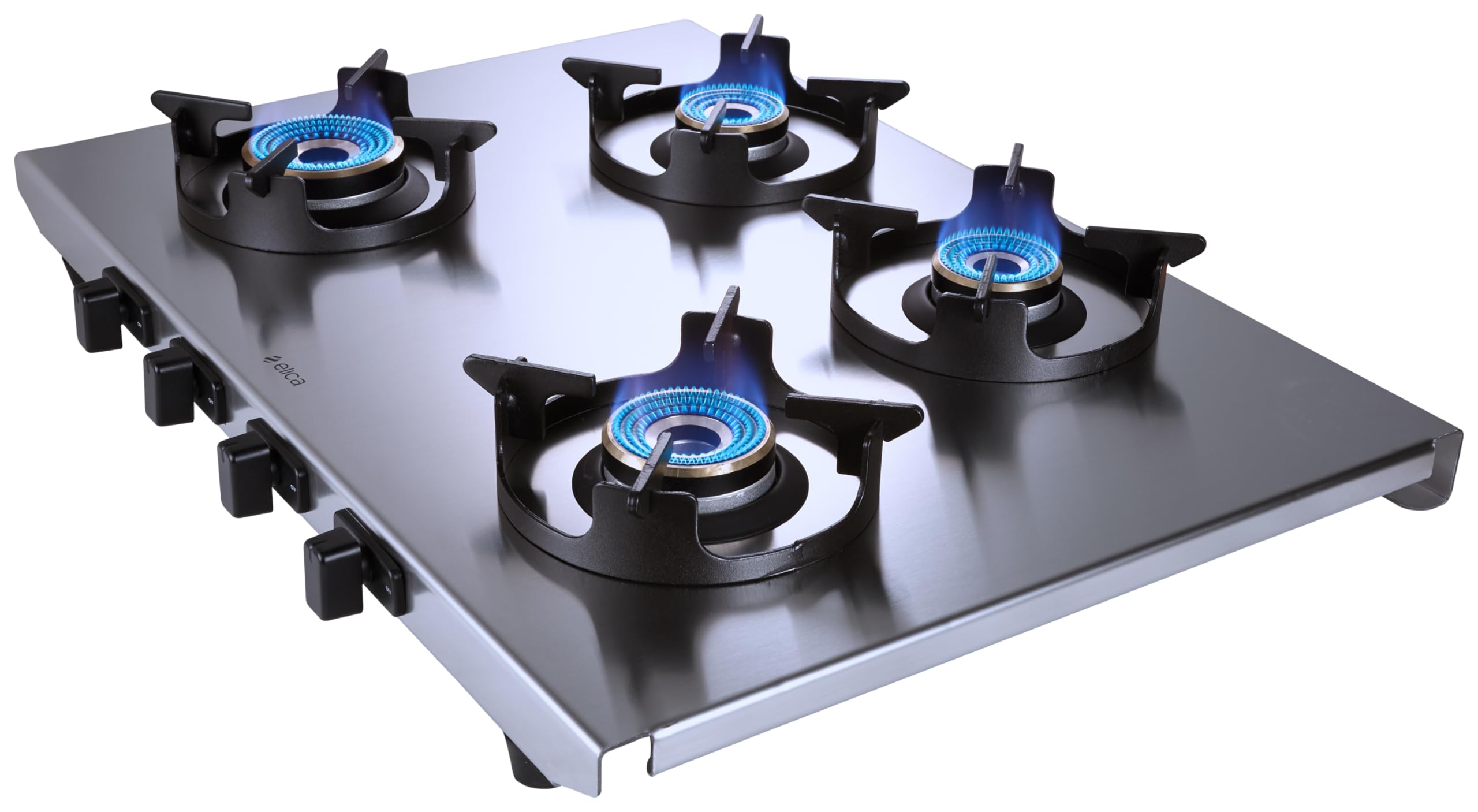 Elica 4 Burner Stainless Steel Gas Stove | High-Efficiency Forged Brass Burners | 2 mm Stainless Steel Top | Crown Shape Euro-Coated Pan Support | INOX HD 4B 69 | 2 Year Warranty-image-34