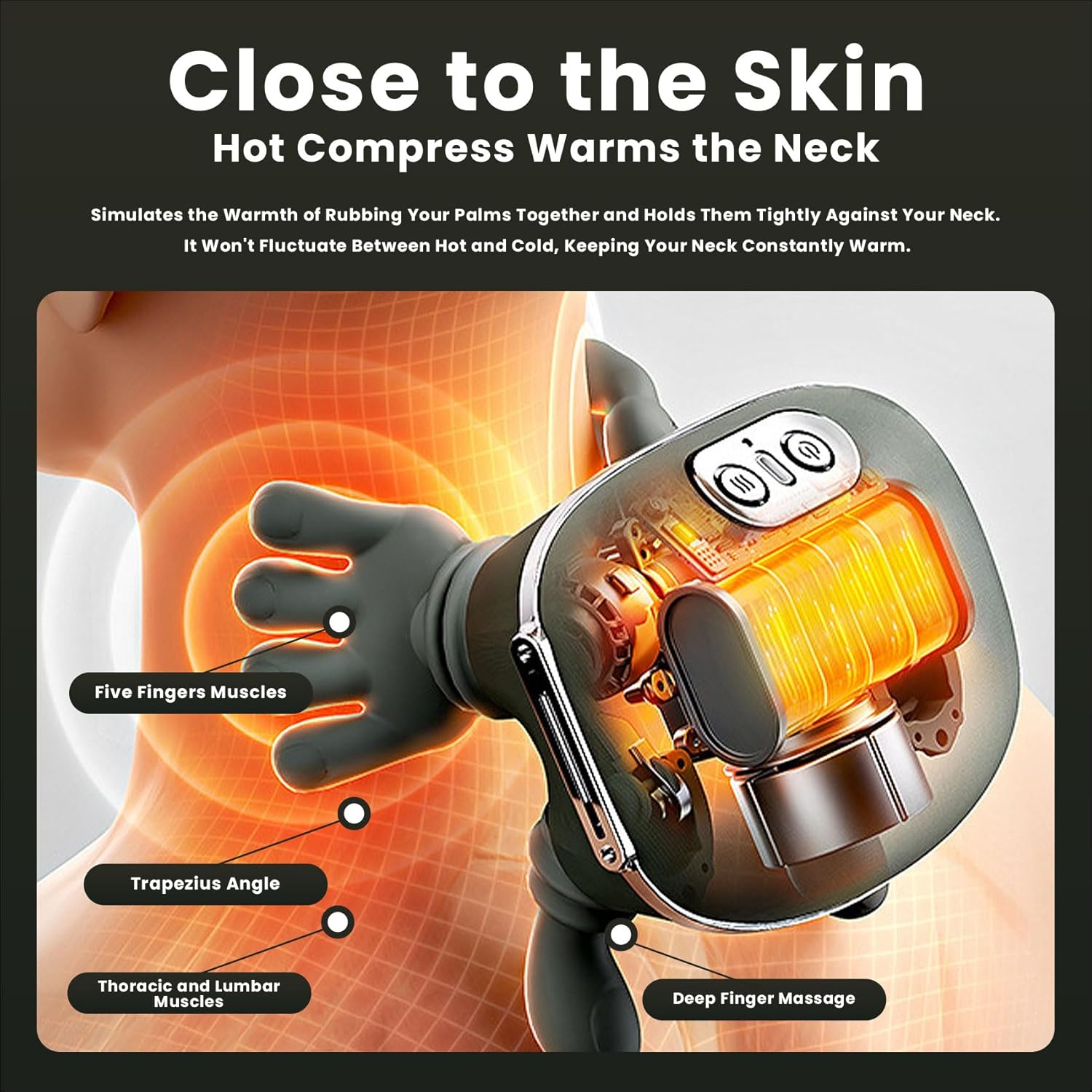 Touch True Massager, 4D Wireless Bionic Heated Massager, Cordless Portable Neck and Back Massager, Simulated Human Hand Design