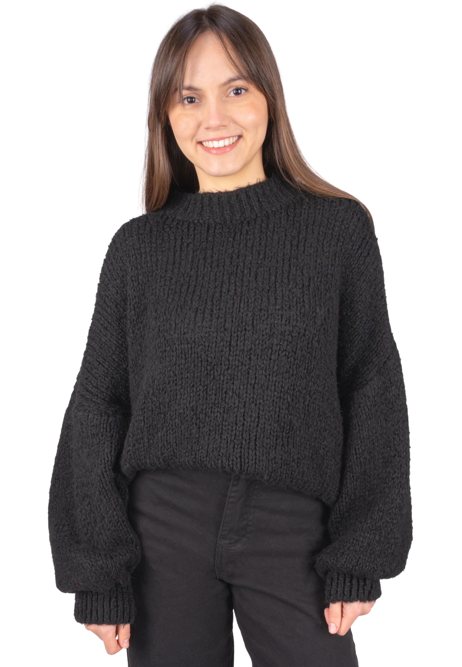 Strickpullover Adelina Damen - Kuscheliger Woll-Mix Grobstrick mit Rundhalsausschnitt - Weicher Pulli für Büro und Freizeit OneSize Gr. 36-42