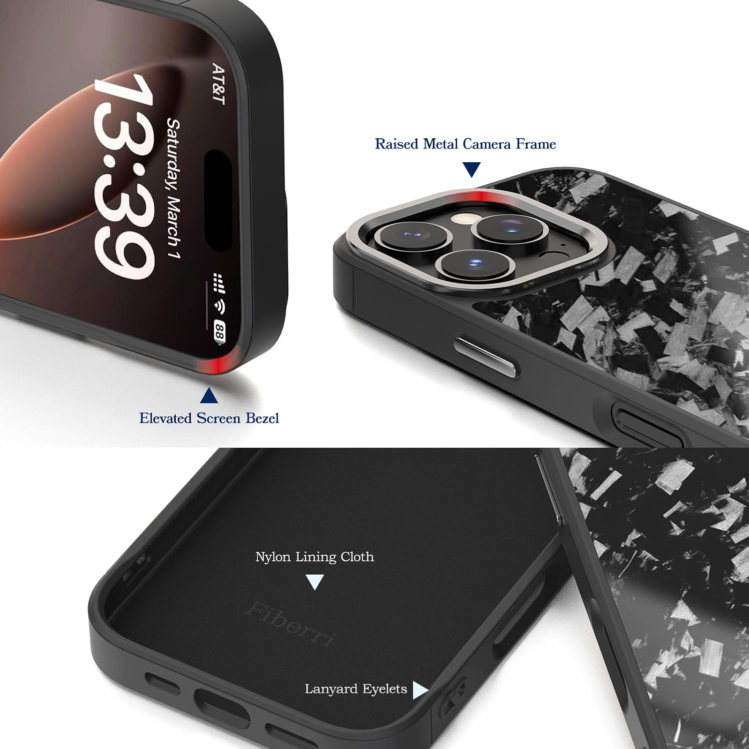 Genuine Forged Carbon Fiber Case for iPhone 16 Pro, Built-in Magnets, Compatible with MagSafe, Military Grade Drop Protection, Shockproof Phone Cover - Glossy Black