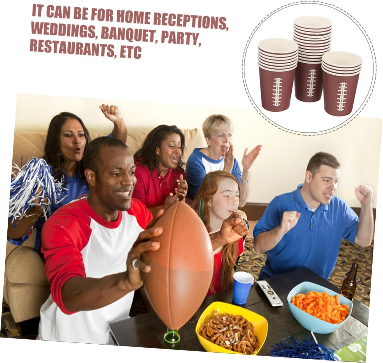 48pcs Rugby Disposable Paper Cups Thickened Brown Paper Cups for Sports Events Football Party Tailgating Birthday Celebration