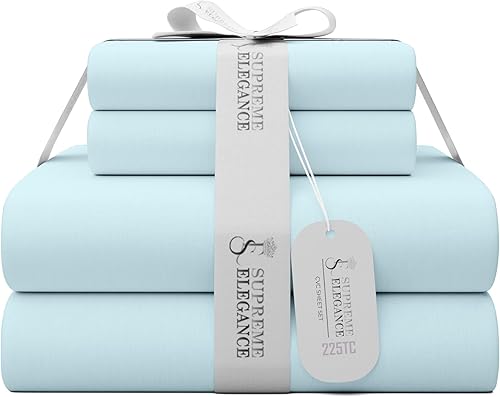 Color Sense Sábanas ricas de algodón percal para hotel, color azul claro, resistentes a las arrugas, cepilladas para mayor suavidad, sábanas de lujo