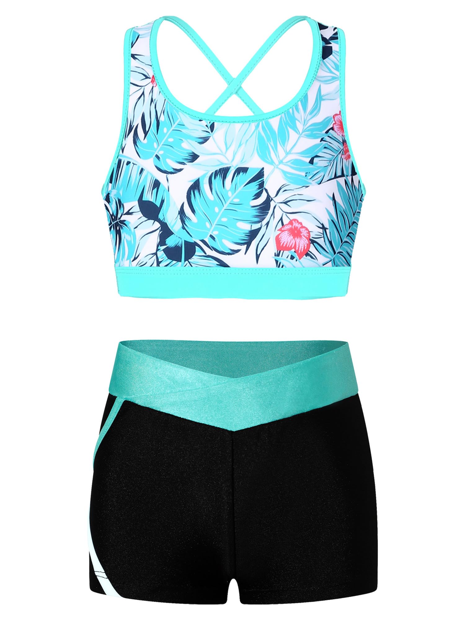 Conjunto De Gimnasia Rítmica Para Niñas: Top Cropped Y Shorts Elásticos – Ropa De Verano Para Yoga, Danza Y Playa (Tallas 3 A 16 Años)