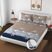 Vaini Premium Heavy Cotton Elastic Fitted Bedsheets with 2 King Size Pillow Covers || Double Bed with All Around Elastic 350 TC | 72 x 78 x 10 Inch King Size Fitted | :- Blue-Tricolor