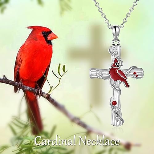 Miniatura 2 de POPKIMI Collar con colgante de cardenal rojo, plata de ley S925, joyería cardenal de cristal de pájaro rojo, conmemorativo de árbol cardenal rojo,