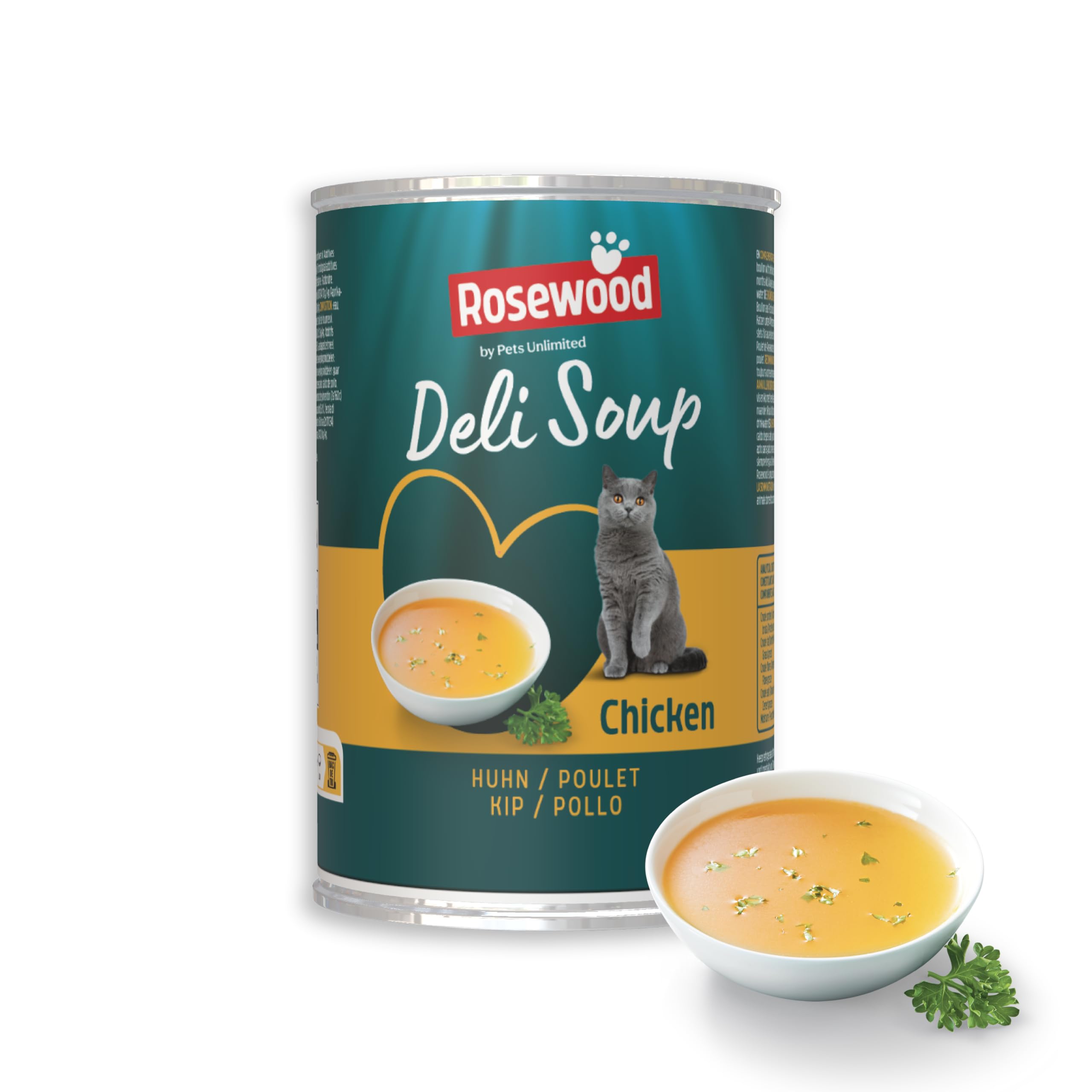 Rosewood Deli Soup Poulet – Friandise savoureuse au Bouillon pour Chat avec Morceaux de Poulet Tendre, sans sel ni Sucre ajouté, sans additifs artificiels, 135 ML