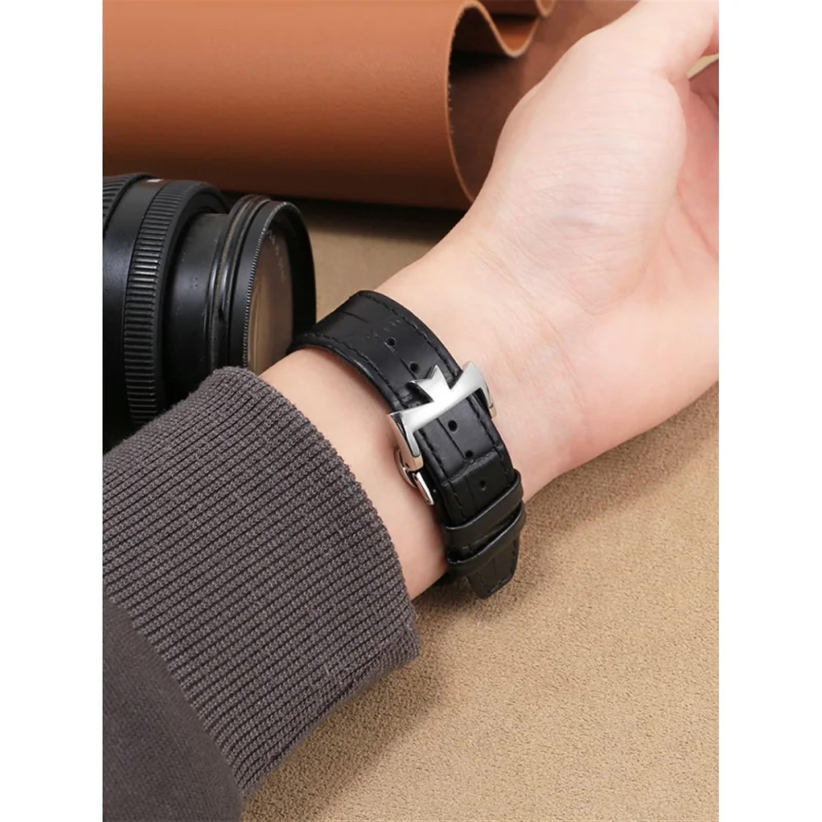 Bracelet de montre en cuir véritable pour Vacheron Constantin série 4500 V 5500 V P47040 boucle en acier inoxydable 25 * 8 25 * 7 bracelet de montre(Brown-silver,25mm-7mm)
