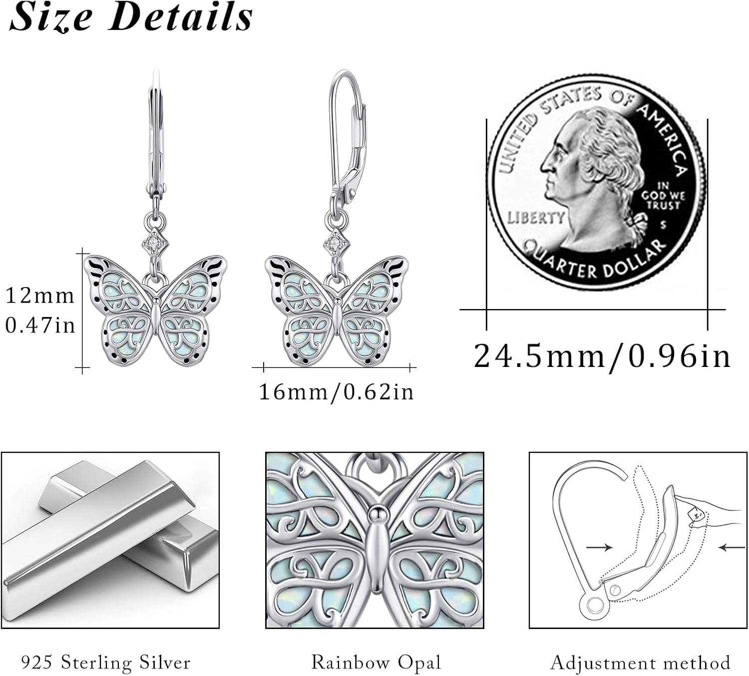 MEDWISE 925 Sterling Silver Butterfly Earrings - Hypoallergenic Opal Earrings for Women, Butterfly Dangle Dainty Infinity Jewelry Birthday Gifts for Women Her - Image 3
