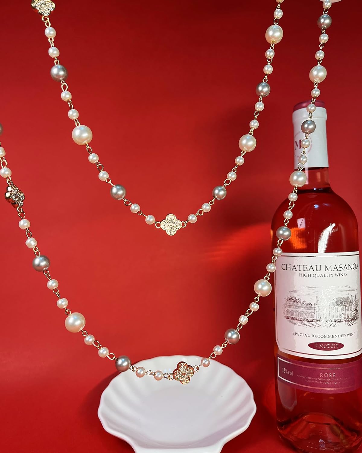 8MM Round Simulated Shell Pearl Strand Layered Necklace for Women, Dainty Multiple Strands Long Necklace for Party, Vintage Costume Jewelry - Image 4