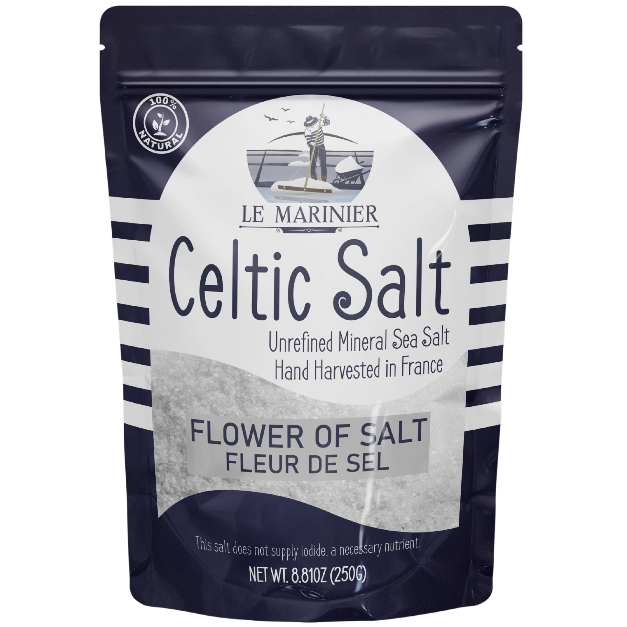 Fleur de Sel 0.6lb - 8.81oz. French Sea Salt- Flower of Salt. Mineral Rich, Unrefined, 100% Natural, Hand Harvested, Finishing Salt (0.6lb Fleur de Sel)