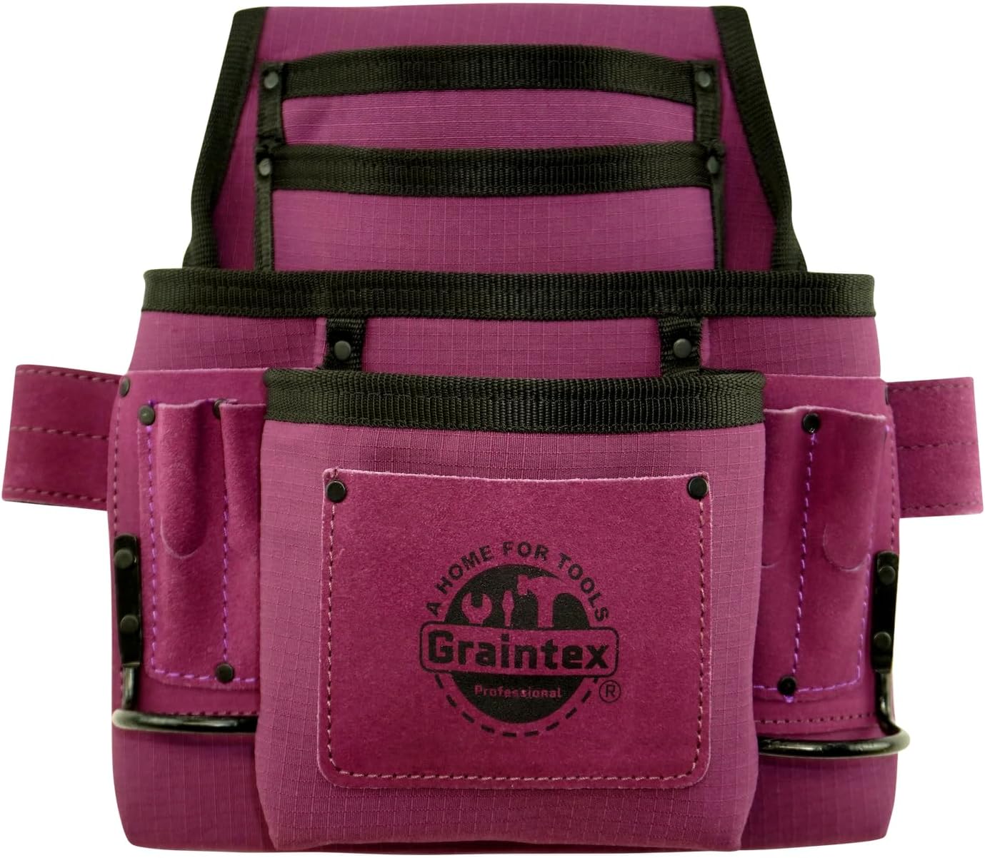 GRAINTEX 10 Pocket Professional Nail & Tool Pouch, Ripstop Canvas Double Layered, Leather Trim, Steel Hammer Holders, for Framers, Constructors, Electricians, Plumbers, Handyman, DIYers
