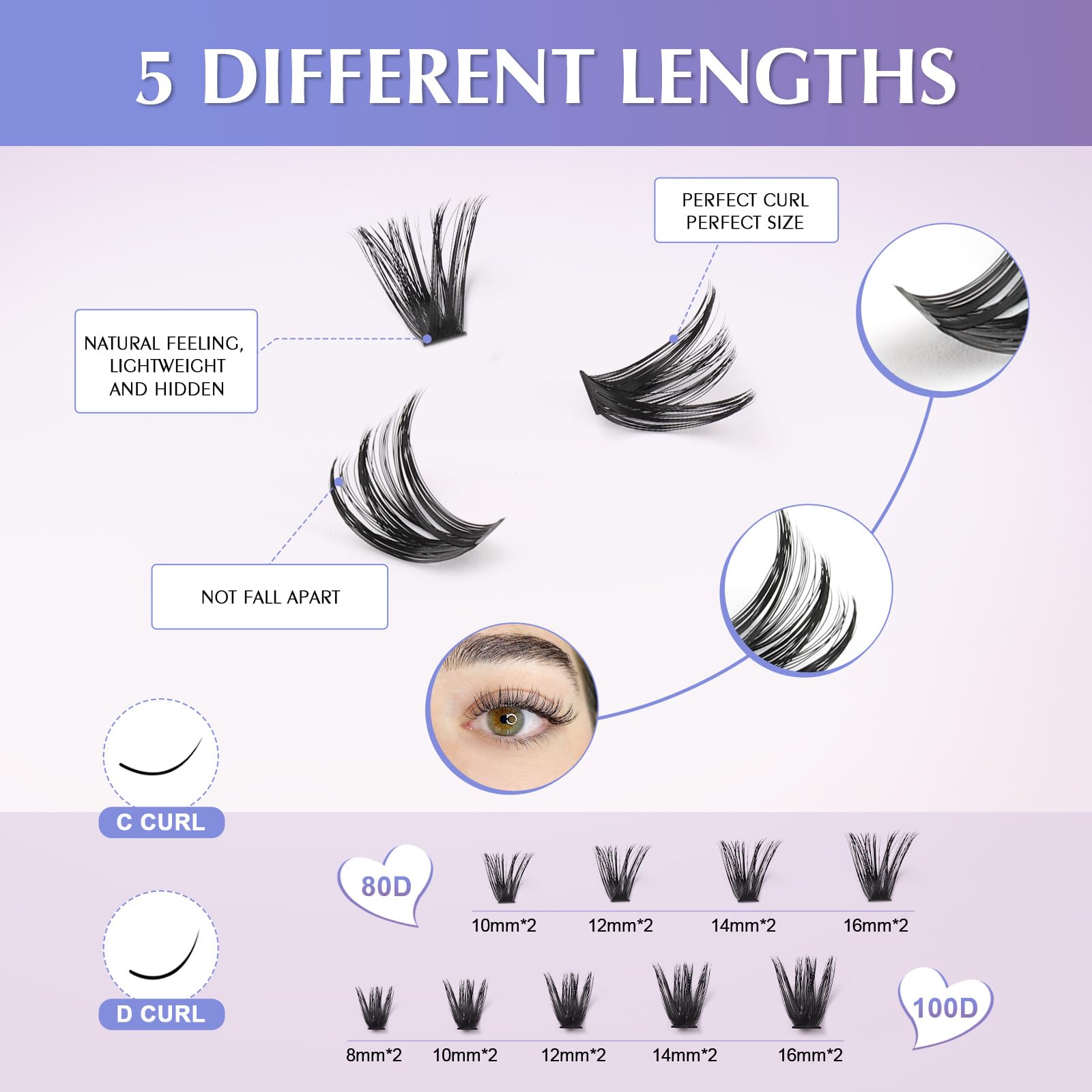 Oreola Cluster Lashes - 80D & 100D Individual Wispy Soft Russian Lashes - Reusable Mix 8-16MM C & D Curl, black - Image 4