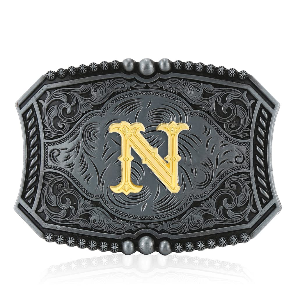 JMMBelt Buckle for Men and Women, Upgrade Western Belt Buckle Initial Letters ABCDEFG to Y-Cowboy Rodeo Belt Buckle