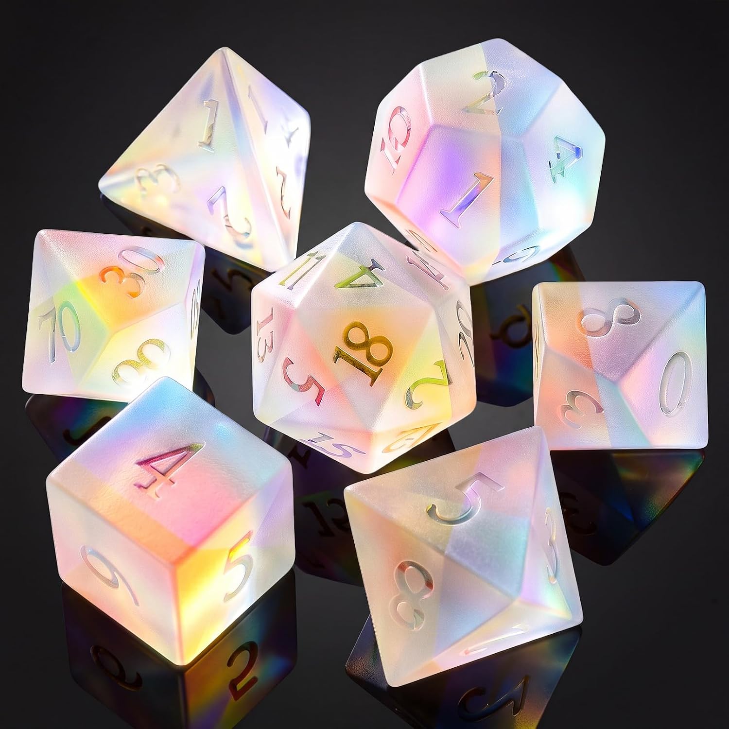 Natural Aquamarine Gemstone Dice Set, 7-Piece Handcrafted Polyhedral Dice with Gold Engraving, Ideal for D&D, RPG, MTG & Tabletop Games, Gift Box Included (Amethyst Totem)