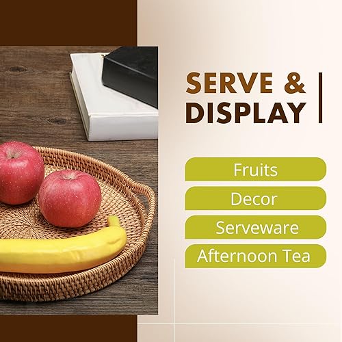 Miniatura 8 de KOUBOO La Jolla, bandeja marrón, bandeja de ratán, bandeja para servir con asas, bandeja de alojamiento, bandeja de fiesta, bandeja otomana, té,