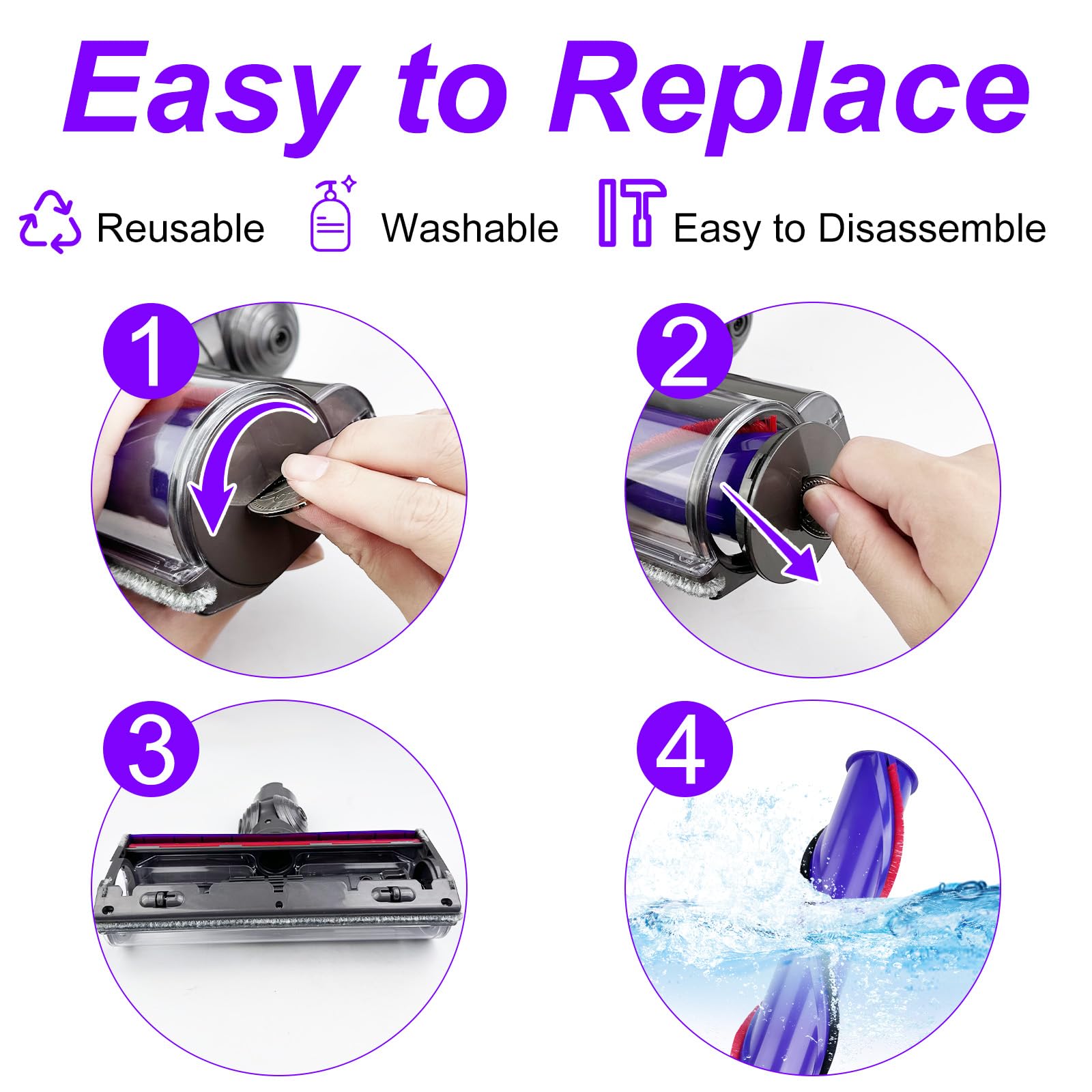Cepillo Motorizado, Cepillo de Repuesto Compatible con Dyson V7 V8 V10 V11 V15, Accesorio Recambios Aspiradoras, Brush Torque, para Alfombras y Suelos Duros y Esquinas Estrechas