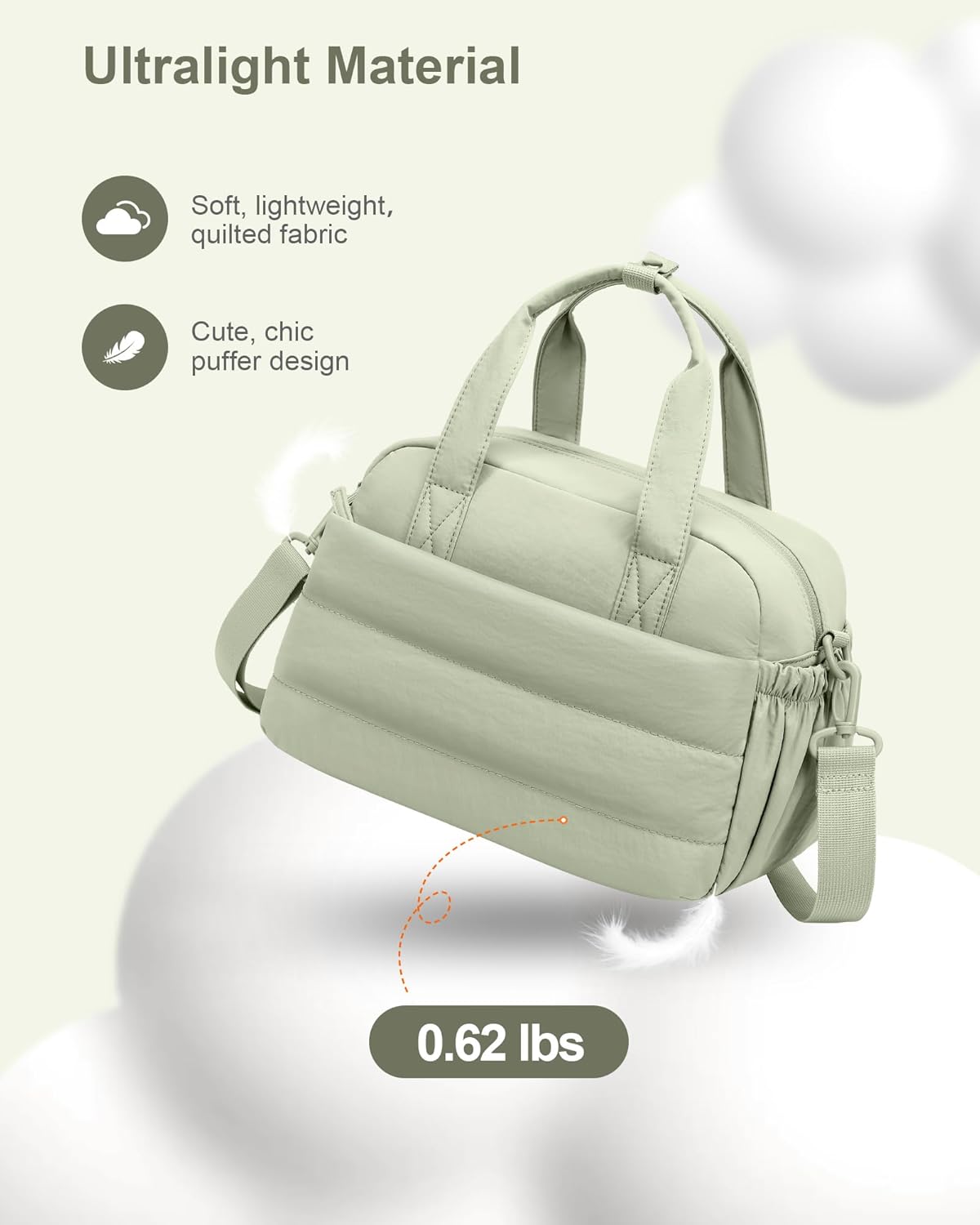CAMTOP Lunch Box for Women, Cute Quilted Lunch Bag with Shoulder Strap, Lightweight Puffy Padded Waterproof Lunch Tote, Reusable Lunch Cooler for Work Picnic Travel Beach, Green