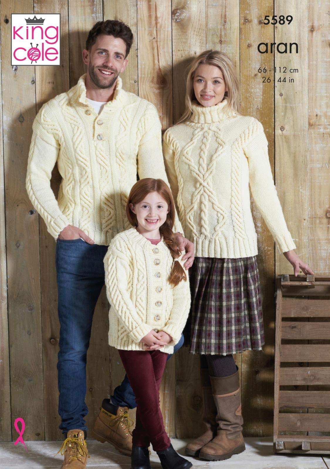 King Cole 5589 Knitting Pattern Family Sweaters and Cardigan in Fashion Aran,Multicolor,26" - 44" (66cm - 112cm) Bust/Chest.