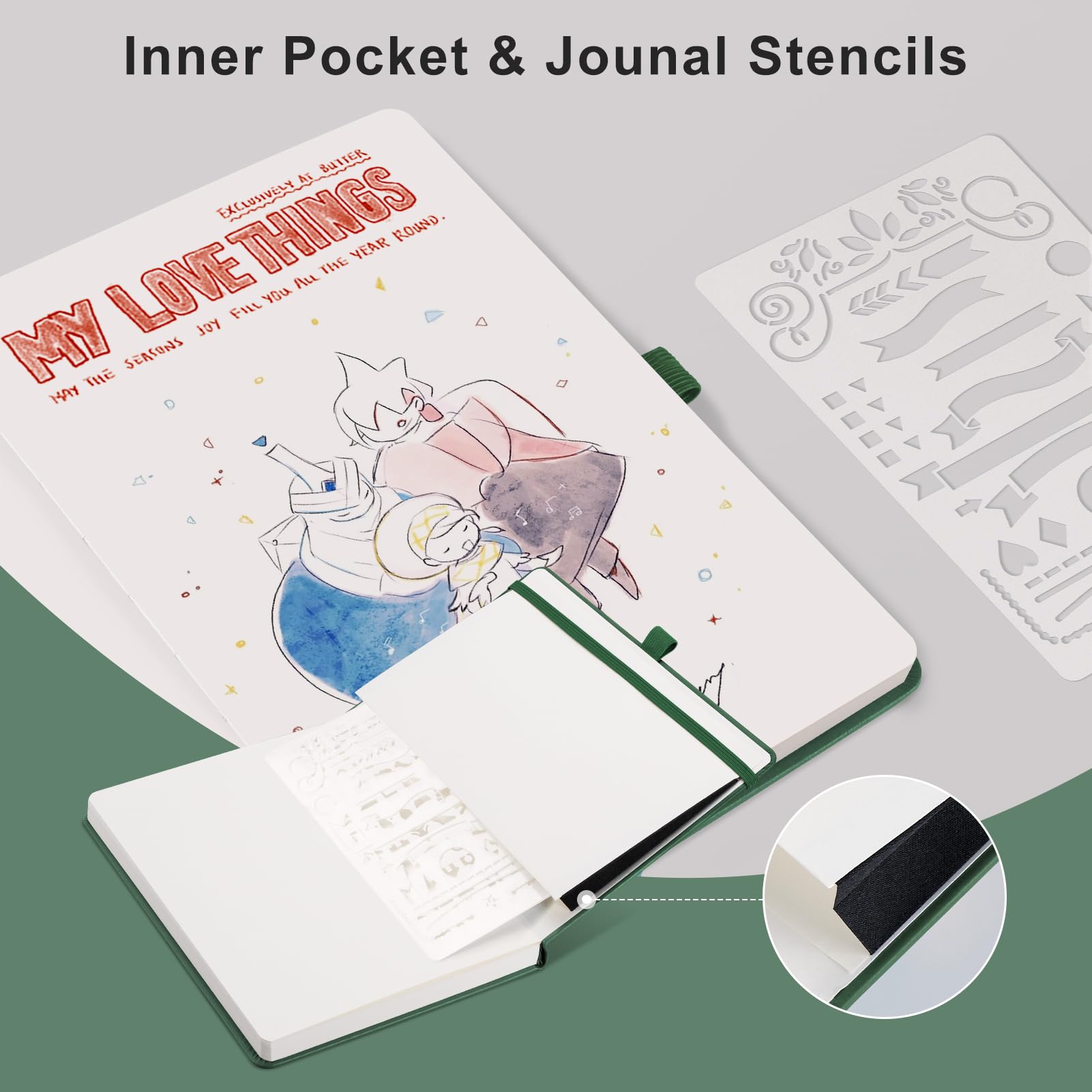 EMSHOI A5 Notebook Blank Journal, 192 Pages, 100 GSM Hardcover Leather Sketch Book with Doodle Stencil, Unlined - Image 4
