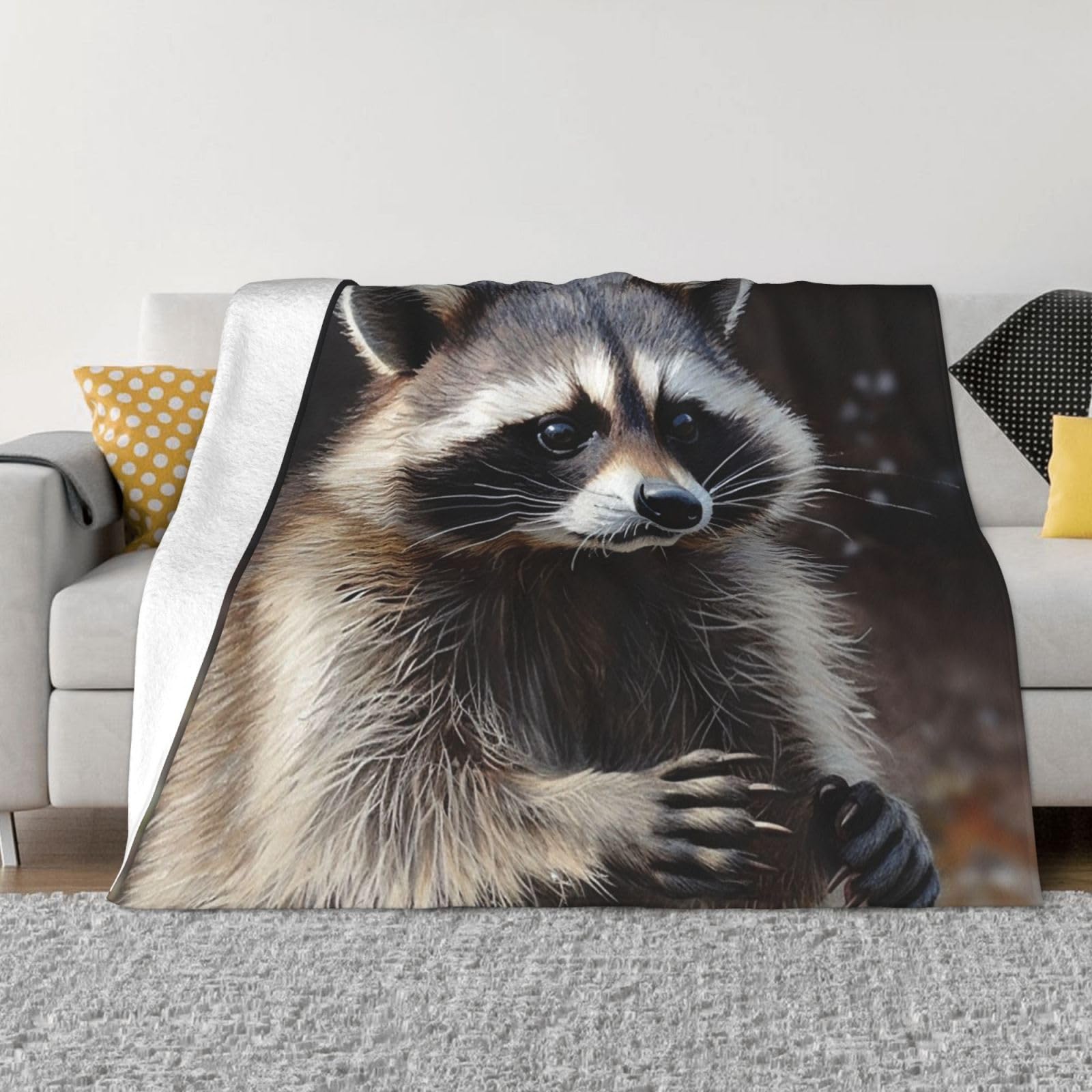 KLOPH Raccoon Throw Blanket 40"x30" Flannel Fluffy Warm Blanket for Couch, Reversible Plush Blankets for Bed, Comfy Fuzzy Blanket for Sofa, Plush Lightweight-Blankets for All Season