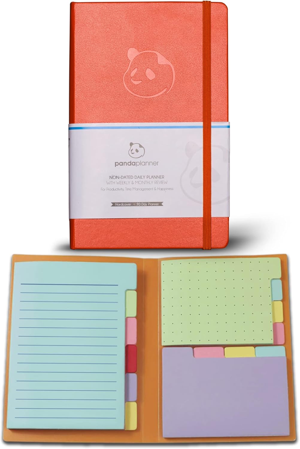 Panda Planner Orange Undated 90 Day Daily Planner with Spring Sticky Notes - Organizer Planner and Sticky Notes for Productivity