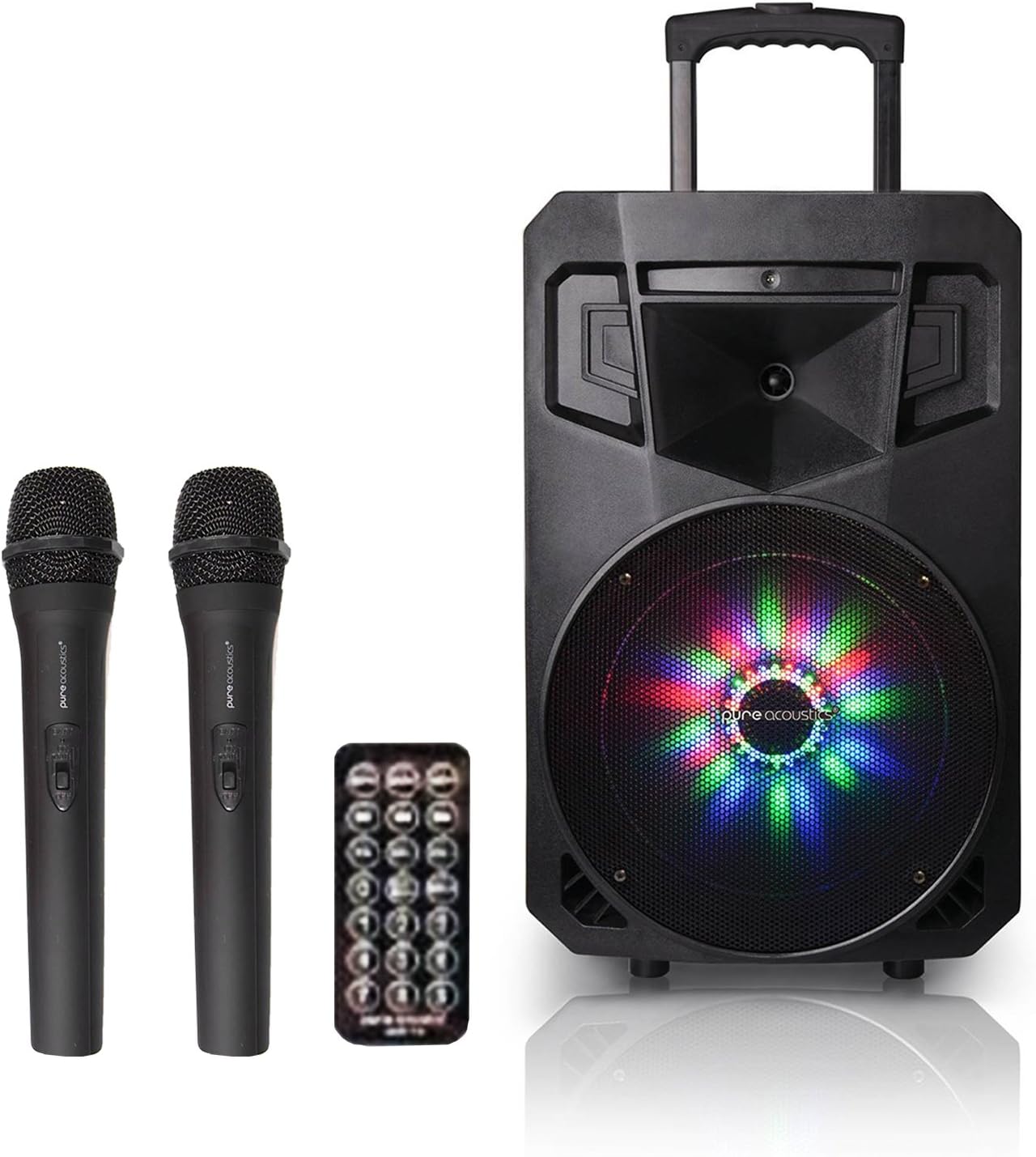 Ritz Camera Portable Bluetooth PA Speaker with 2 Free Microphones, AM/FM Radio, 8" Subwoofer, LED Light Show Feature and USB Adapter