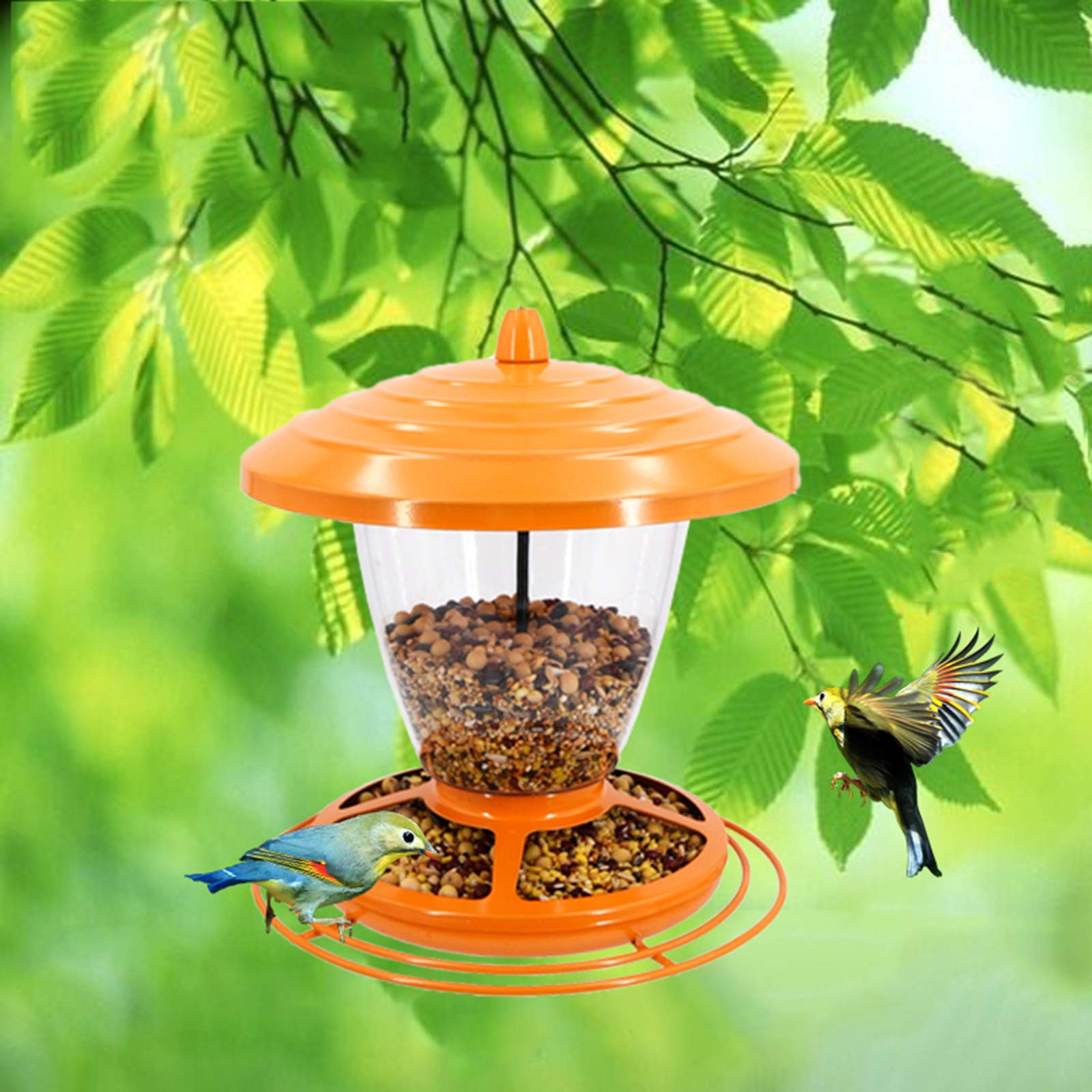 Futterspender für Vögel mit Anflugringen, Futterstation-Futtersäule für Wildvögel, Metall,Vogelfutterspender, vogelhaus zum aufhängen,transparente Outdoor Balkon Garten hängen Vogelhäuschen