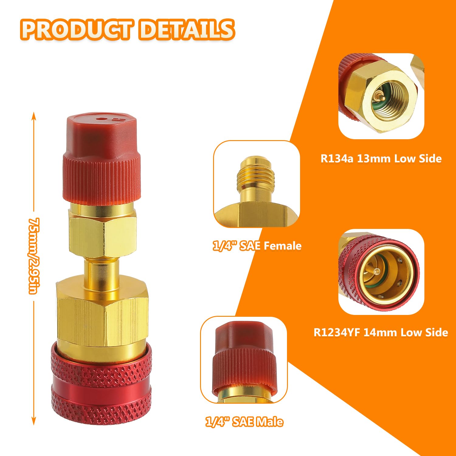 R1234yf Kit di ricarica del refrigerante R1234yf a R134a Connettore rapido Lato alto Lato basso R1234YF Adattatore connettore tubo per la ricarica del refrigerante A/C (2 pezzi)