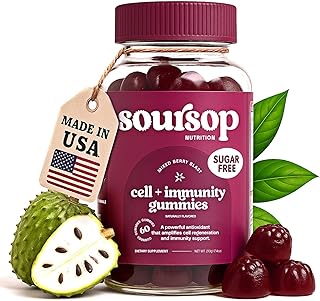 Soursop Graviola Gummies - Sugar Free Soursop Gummies with Vitamin C, Zinc - Digestive Aid, Immune Support & Antioxidants - Made from Soursop Leaves - Sour SOP Supplement for Adults - (Berry 1-Pack)