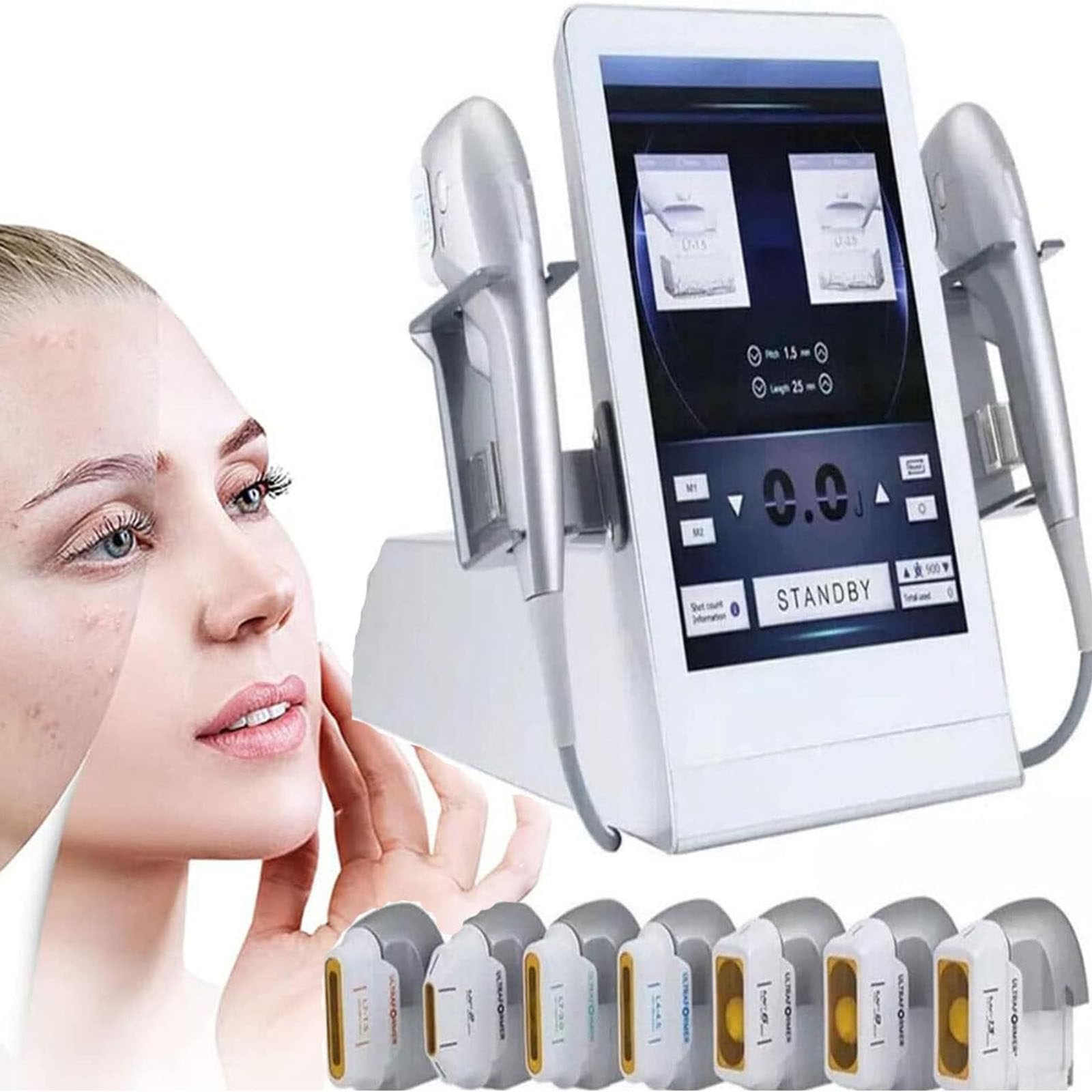 Urządzenie 7D HIFU Beauty napinania skóry – 7 wkładów o dużej głębokości (1,5mm–13mm) 30000 strzałów twarz i ciało, urządzenie do stymulacji kolagenu przeciwstarzeniowego
