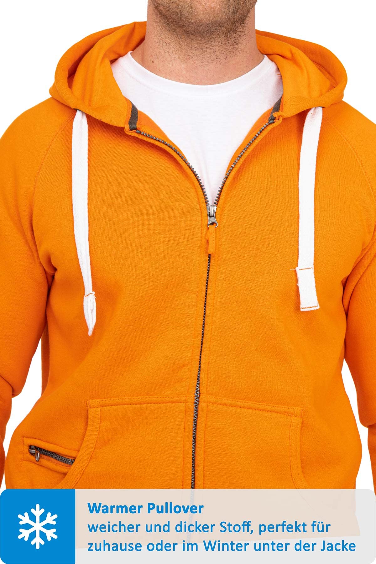 Happy Clothing Herren Sweatjacke mit Kapuze - warme Zip Hoodie Jacke aus Baumwollmischung - weiches Fleece innen, Regular Fit, 300 g/m², Zwei Fronttaschen, mit Reißverschlussfach - Größen S-5XL