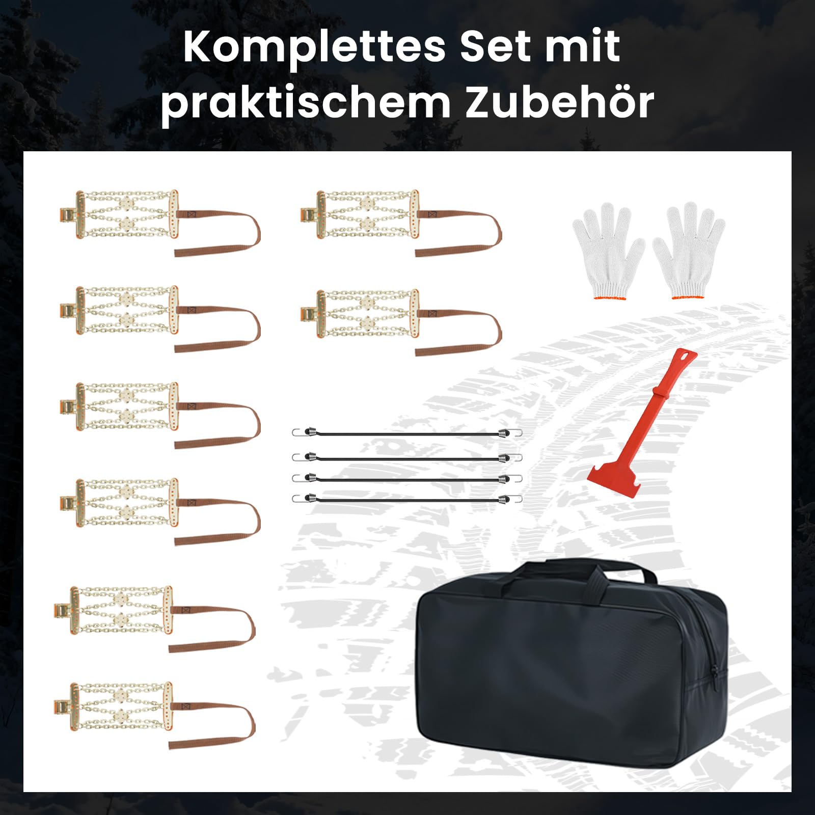 Chaînes à neige universelles pour pneus de voiture de 215 à 285 mm de large, adhérentes, résistantes à l'usure, montage rapide, avec gants et sac de rangement, pour voiture, SUV, camion