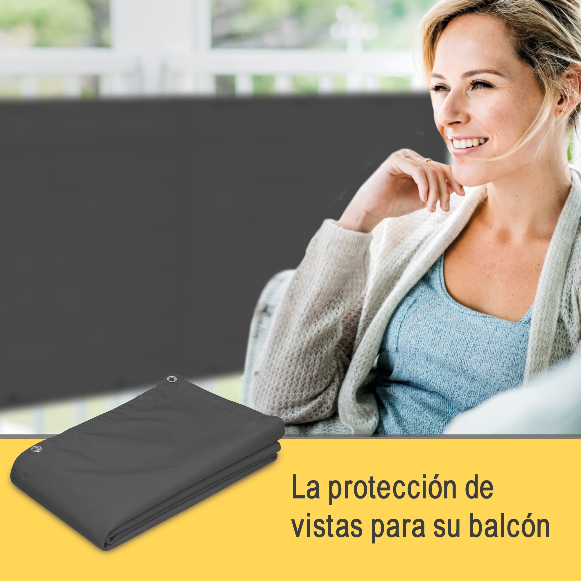 Sol Royal Malla ocultacion Mallas Protección Visual Balcon SolVision PB2 PES Pantalla Opaca 300x90 cm Antracita balcón privacidad con Ojales Cuerdas