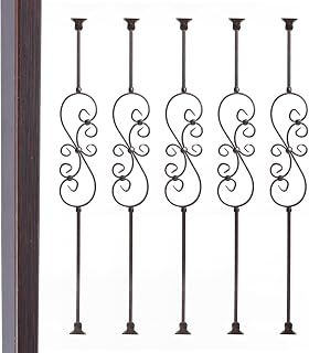 Antique Bronze Stair Balusters 1/2inch x 44inch, Oil Rubbed Bronze S-Curve Series 5pk with Swivel Shoes