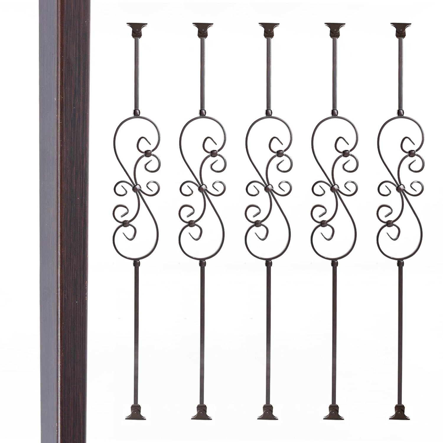 Antique Bronze Stair Balusters 1/2inch x 44inch, Oil Rubbed Bronze Double Basket 3pk & Single Basket 3pk & Single Twist 3pk with Swivel Shoes