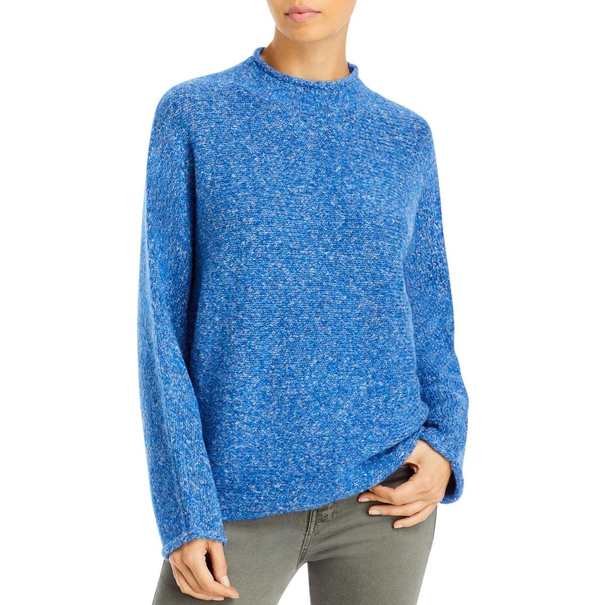 T TahariWomens Knit Wool Blend Mock Turtleneck Sweater Blue XS