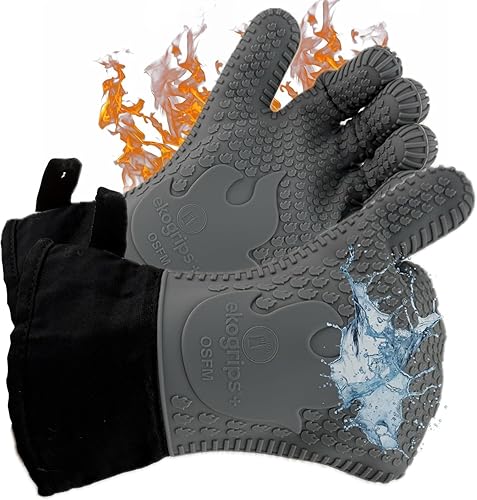Miniatura 10 de Ekogrips+ - Guantes de horno de silicona de alta calidad, cómodos, impermeables, resistentes al calor, guantes de barbacoa para parrilla, puño largo