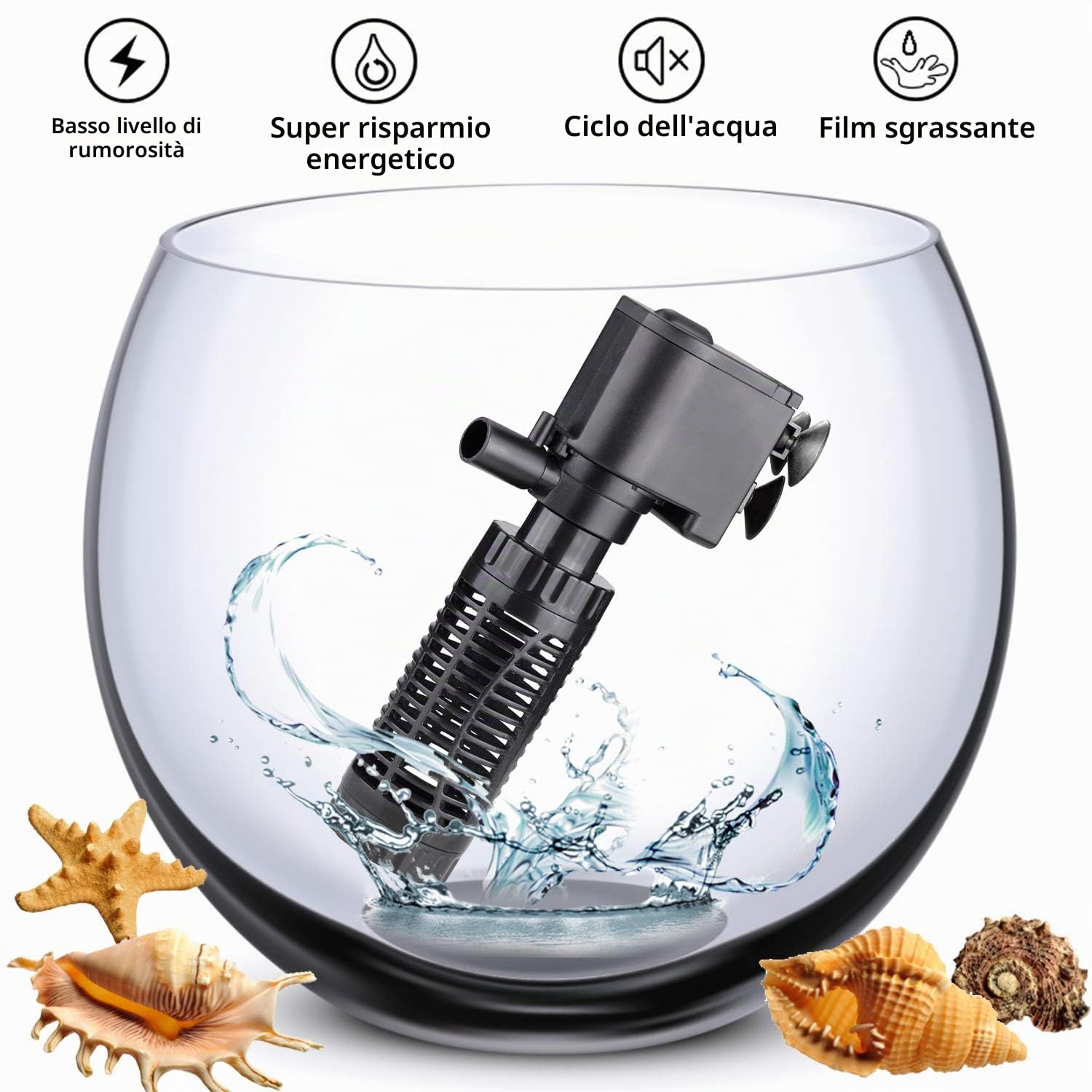 BPS Pompa sommergibile per acquario con filtro 6 W 600 L/H Pompa acqua filtro serbatoio per pesci stagno idroponici 16 x 8 cm BPS-6079