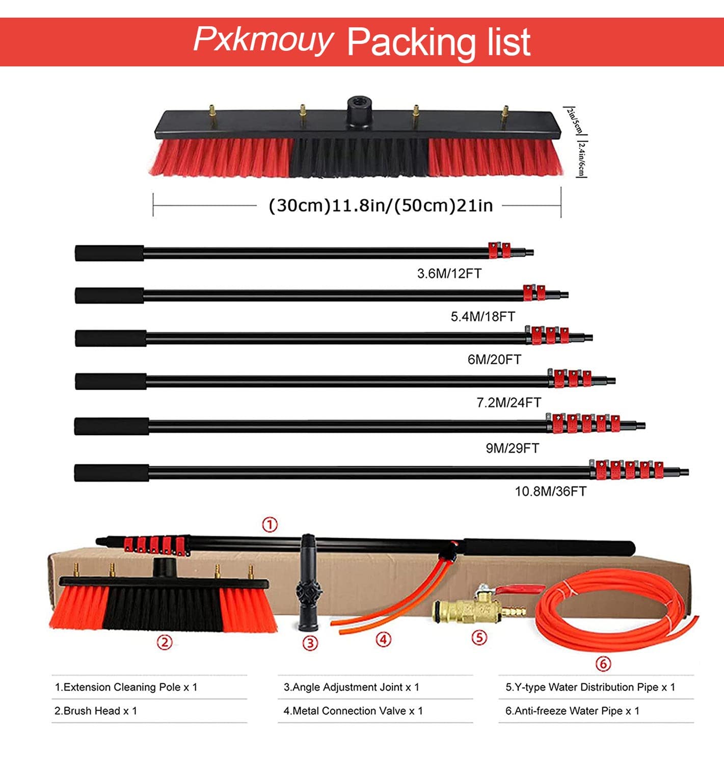 Kit de barra de limpieza de ventanas extensible de 12 pies, cepillo de agua para limpieza de paneles solares y techos, herramienta de lavado de alto alcance para uso doméstico y comercial, eficiente y