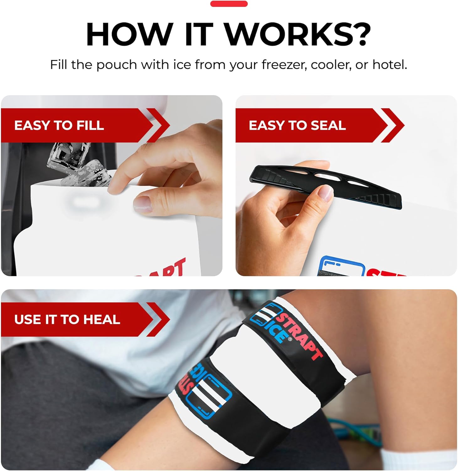 an Ice Bag that is Fillable, Reusable & Wearable - Instant Cold and Heat Therapy for Shoulder, Knee, Elbow & Back Pain Relief - Injuries, Inflammation & Recovery - 7.5" x 18" -White